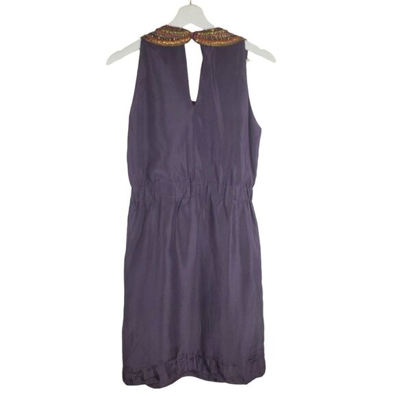 Anthropologie Dress Small Purple 100% Silk Sheath Beaded Statement Collar - Picture 2 of 11